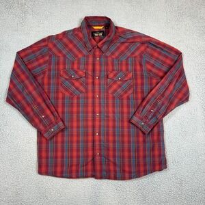 Orvis Trout Bum Shirt Mens XL Red Plaid Western Pearl Snap Rancher Fishing Rodeo
